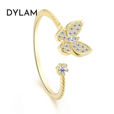 China Fashion Trendy Trendy Popular Type 925 Sterling Silver Butterfly Head Stone Brilliant Ring Adjustable Eternity Dylam Design Wedding Stackabe Type for sale