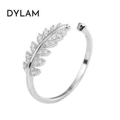 China Dylam CLASSIC 925 Sterling Silver Cute Feather Angel Wing Ring with Long Tail Opening Simple Wedding Band Ring for Women for sale