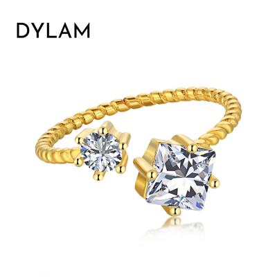 China Dylam Diamond Women's Zirconia Stone Gold Engagement 925 Sterling Silver Set Jewelry Gemstone two simple CLASSIC for ring 18k open for sale