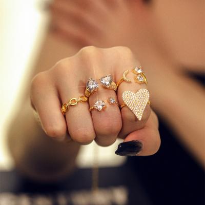 China Trendy Silver Open Face Heart Shaped Cubic Zircon Comparison Star Fashion Trend Instagram Instagram Adjustable Wedding Rings AAAAA Silver for sale