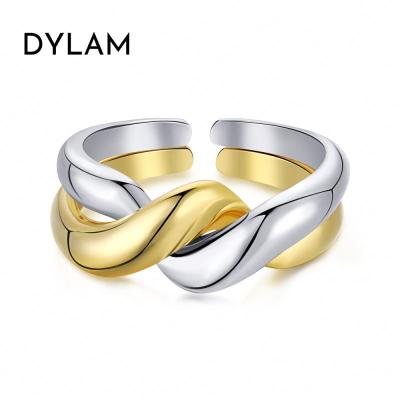 China Dylam 2022 New Arrivals FASHIONABLE Double Rings 18K Gold Silver Plated Irregular INS Geometry S925 Open Adjustable Rings For Women Girl for sale