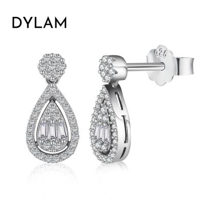 China Wholesale Charming Cubic Zircon Wand Jewelry Silver CLASSIC/OFFICE/TRENDY Dylam AAAAA CZ 925 Sterling Silver Drop Gemstone Earrings in Bulk for sale