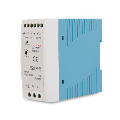 China Industrial MDR-40-24 AC to DC power supply din rail 40w 24v 1.7A power transformer din rail power supply 40*90*100mm (W*H*L) for sale