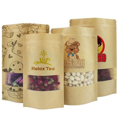 China Coffee Bean Dry Food Nut Packaging Moisture Proof Resealable Zipper Stand Up Kraft Paper Pouch With Window for sale