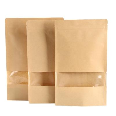 China Brown Kraft Moisture Proof Ziplock Paper Bags In Stock With Window For Coffee Packaging for sale