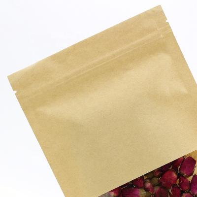 China Moisture Proof In Stock Waterproof Resealable Zipper Food Grade Stand Up Brown Kraft Paper Bag With Clear Window for sale