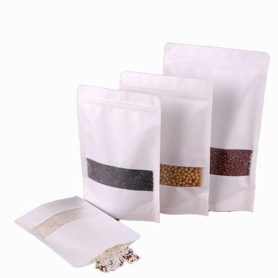 China Wholesale Food Grade Matte Window White Kraft Paper Moisture Proof Zipper Stand Up Packaging Bags for sale