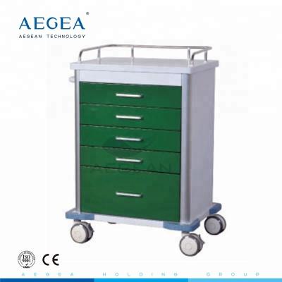 China AG-GS001 dark green series power coating steel 5 drawers medicine storage hospital trolley for sale