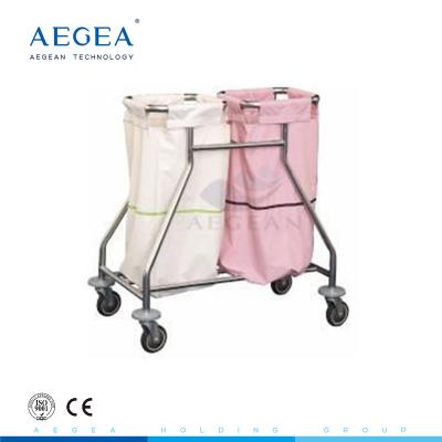 China AG-SS019 2 linen bags medical patient room cleaning movable used waste trolley for sale