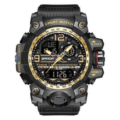 China Alarm Fashion Teenagers Sanda 3133 TPU Strap Chronograph Reloj Japanese Movement Outdoor Sports Waterproof Analog Digital Watch for sale