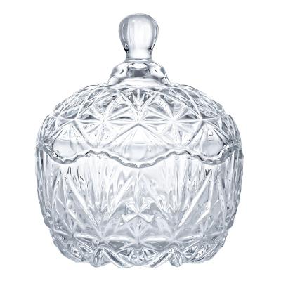 China Exquisite Luxury Candy Jar With Lid Wholesale Transparent Crystal Glass Jar Favors for sale