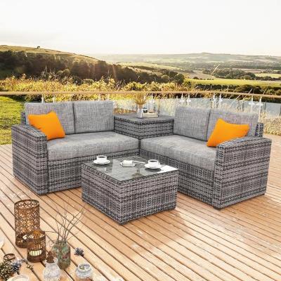 China Outdoor Wicker Sectional Corner Furniture Balcony 4pcs Durable Stable Plastic Garden Patio Rattan Sofa Set Nice for sale