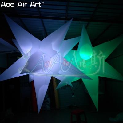 China Portable and Reusable 1.5mH or 2mH LED Ceiling Stars Decoration Inflatable Balloon 9 Angles 3d Glowing Star LED for Bar Club Musical Decoration for sale