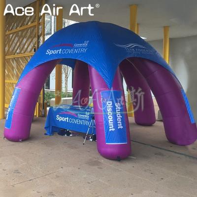 China 5 Meter Diameter Portable Dome Tent Inflatable Spider Tent Igloo Airport Blue Shelter 6 Legs And Purple Column For Promotion Or Event for sale