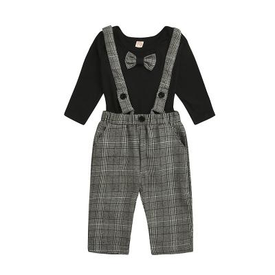 China Hot Sale Casual Boys Fashion Boutique Cotton Clothes Plaid Breeches Baby Dressing Set for sale