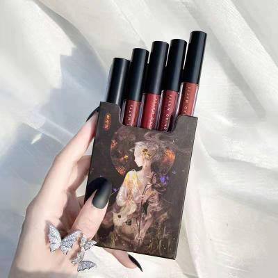 China Chinese Style Waterproof Lip Gloss Set No Fading No Cup Matte Mist Face Display White Cigarette Pack Dip Lipstick for sale