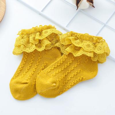 China Autumn Antibacterial Spring Lace Flower Double Socks Toddler Kids Fashion Cotton Socks for sale