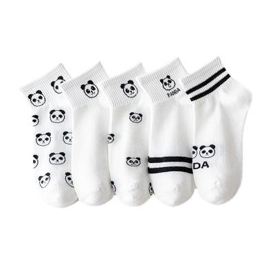 China 2021 New Design Panda Jacquard Boat Socks Women Cotton Breathable Black White Classic Sports Socks for sale