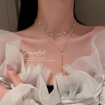 China FASHIONABLE Temperament Luxury Tassel Rhinestone Pearl Rhinestone Clavicle Chain Multilayer Necklace for sale