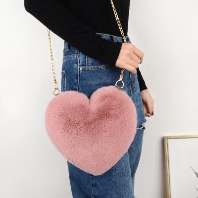 China High Quality Fashion Heart Shape Cute Handbags Girls Cross - Body Bag Faux Fur Long Chain Bags for sale