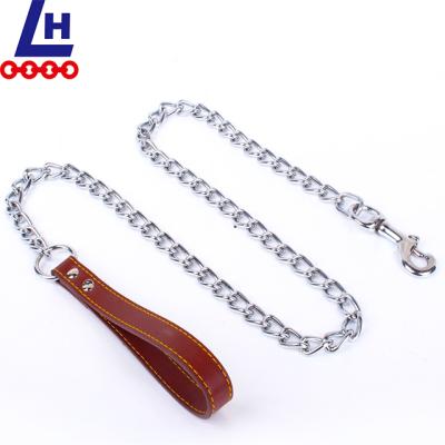 China For Cat Leather Handle Heavy Duty Double Buckle Chain Nickel Steel Dog Pet Chains for sale