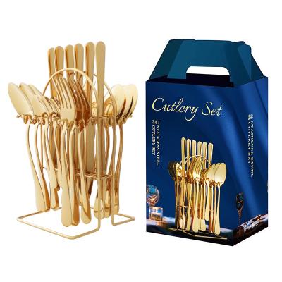 China Viable 1010 Cutlery 24 Piece Hanging Cutlery Gold Cutlery Set Set Spoon Stainless Steel Gold Fork and Knife Sets for sale