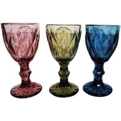 China Europe factory wholesale embossing work colors drinks white wine glass goblet for sale