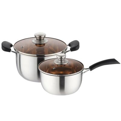 China Sustainable Compound Heavy Duty Triple Bottom Stainless Steel With Glass Lid Both Ears Cooking Soup Pot for sale