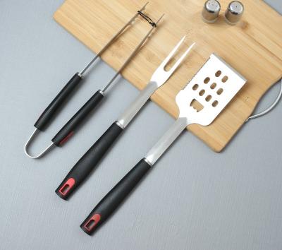 China Stock Insulated Silicone Easily Cleaned Handle Large Thick Stainless Steel BBQ Tool Kit Cooking Spatula BBQ Grill Kit for sale