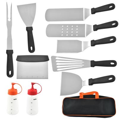 China Easily cleaned 2021 hot-selling outdoor barbecue tools GRILL ten-piece grill cooking spatula barbecue teppanyaki spatula set for sale