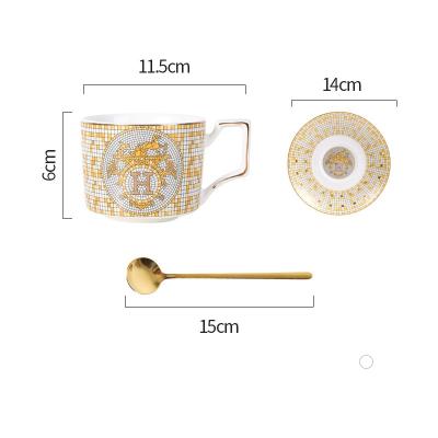 China Viable British Cart 12 Ounce With Gold Saucer Spoon Coffee Cup Sets for sale