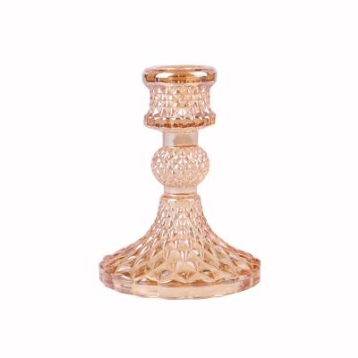 China Home Decoration Traditional Artificial Crystal Table Top Candle Holders Candlestick Glass Base for sale