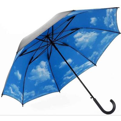 China Minimalist Black Frost Umbrella Blue Sky UV Walking Straight White Cloud Printed Umbrella Anti for sale