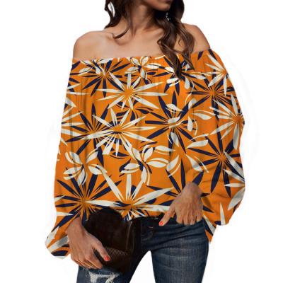 China Anti-pilling 2022 Stylish Girls Blouses Shirts Color Sexy Polynesian Tribal Design Off The Shoulder T Shirts For Ladies Summer Casual Blouse for sale