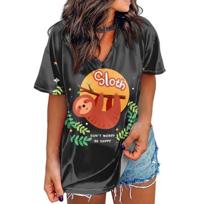 China Jungle 3d Print Sloth Women T-shirts Summer Cute QUICK DRY Animal Female Loose Short Sleeve Casual V-Neck Tee Tops Manufacturer for sale