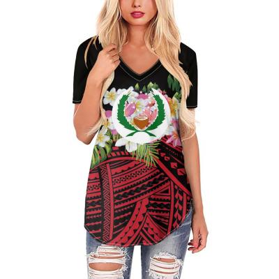 China Polynesian Pohnpei Tribal Ladies Logo Polynesian Pohnpei Tribal Ladies Custom Casual Slim Fit QUICK DRY T-shirt Women's Washed T Shirts Summer Stylish Tops for sale