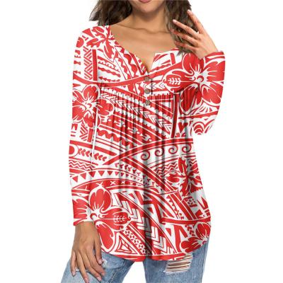 China Wholesale Cheap Floral V-Neck Hawaiian Flower Print Tribal Polynesian Casual QUICK DRY T Shirt Tops Shirts For Lady Women Designer T Shirt for sale