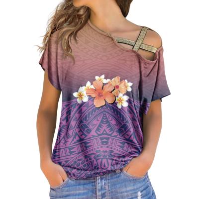 China QUICK DRY Gradient Flower Print Polynesian Tribal Hawaiian T-Shirts For Girls Women Wholesale Strapless Top Tees Summer Teen Casual Tshirt for sale