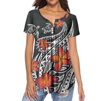 China Plumeria QUICK DRY Polynesian Tribal T-Shirts For Lady Casual Loose Tunics Tops Fashionable Women's Tees Plus Size Tees Wholesale for sale