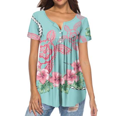 China QUICK DRY Women Hawaiian T-shirt Flower Print Hibiscus Sea Turtle Sea Turtle Colorful Tribal Print Summer Shorts Sheath Tops Loose Female Tunic for sale