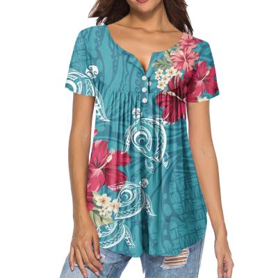 China QUICK DRY Tribal Hawaiian Polynesian T-shirt Luxury Oversized Flower Print Female Tops Short Sleeve Ladies Unique Tees Plus Size for sale