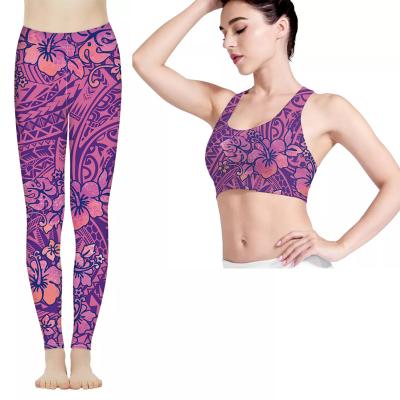 China Breathable Stylish Polynesian Tribal Print Sports Bra And Yoga Pants Set For Women Sylish Hawaii Flower Fitness Gym Wear Leggings for sale