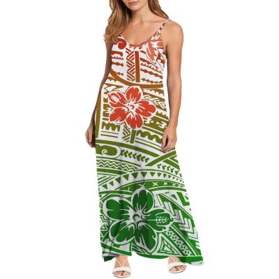 China Custom Polynesian Tribal Hibiscus Breathable Flower Prints Women's Sun Dresses Feminine Ladies Fashionable Long Maxi Dress Streetwear Clothing for sale