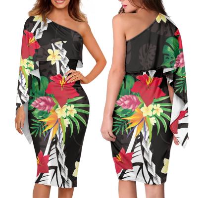 China Polynesian Woman Tribal Anti-Static Wholesale Cheap Dress 2022 New Design With Hawaii Hibiscus Pattern Bodycon Dresses Sleeveless Sexy Lady for sale