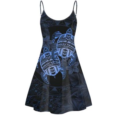 China Breathable Tender Polynesian Sea Turtle Printed Backless Dress Fashionable Woman Girl Summer Short Mini Dresses V Neckline Slip Sexy Dresses for sale