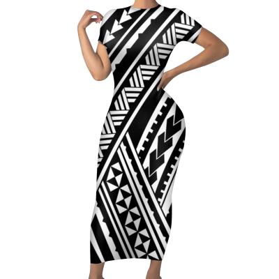 China Breathable Classic Polynesian Tribal Midi Dresses For Women Summer Elegant Spring Bodycon Dress Shorts Sleeve Dress High Waist Sexy Quality for sale