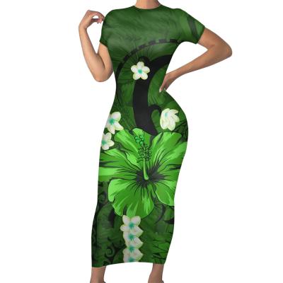 China Summer Breathable Women Clothes Sexy Bodycon Dresses Long Tight Lady Wear Plus Print Maxi Dress Traditional Polynesian Tribal Short Sleeve for sale