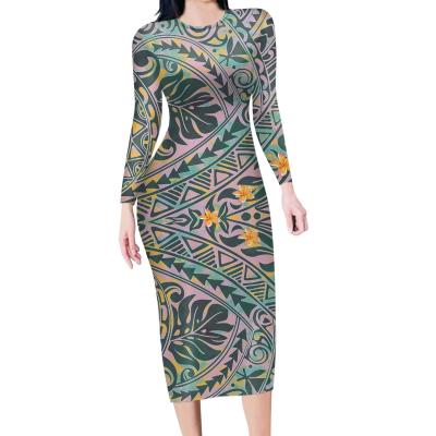 China Polynesian Hawaii Flower Print Breathable Elegant Women Dresses Sexy Ladies Party Club Evening Bodycon Casual Lack Dress Spring for sale