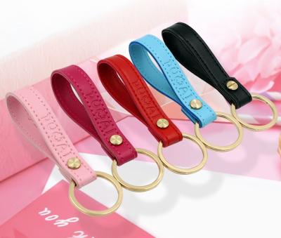 China Genuine Leather Car Logo Embossed Handmade Custom Blank Wholesale Logo Keychain Eco-friendly for sale