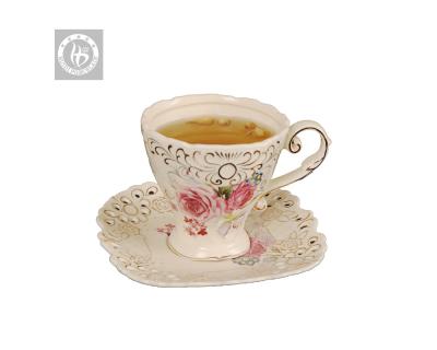 China Viable Flower Design Decal Bone China Coffee Cup Saucer Teacup Saucer Set To Wedding for sale